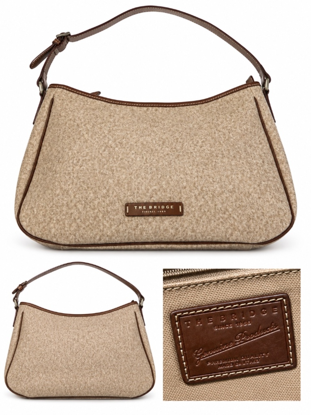The Bridge Firenze 1969 Coated Canvas & Leather Shoulder Bag Made in Italy
